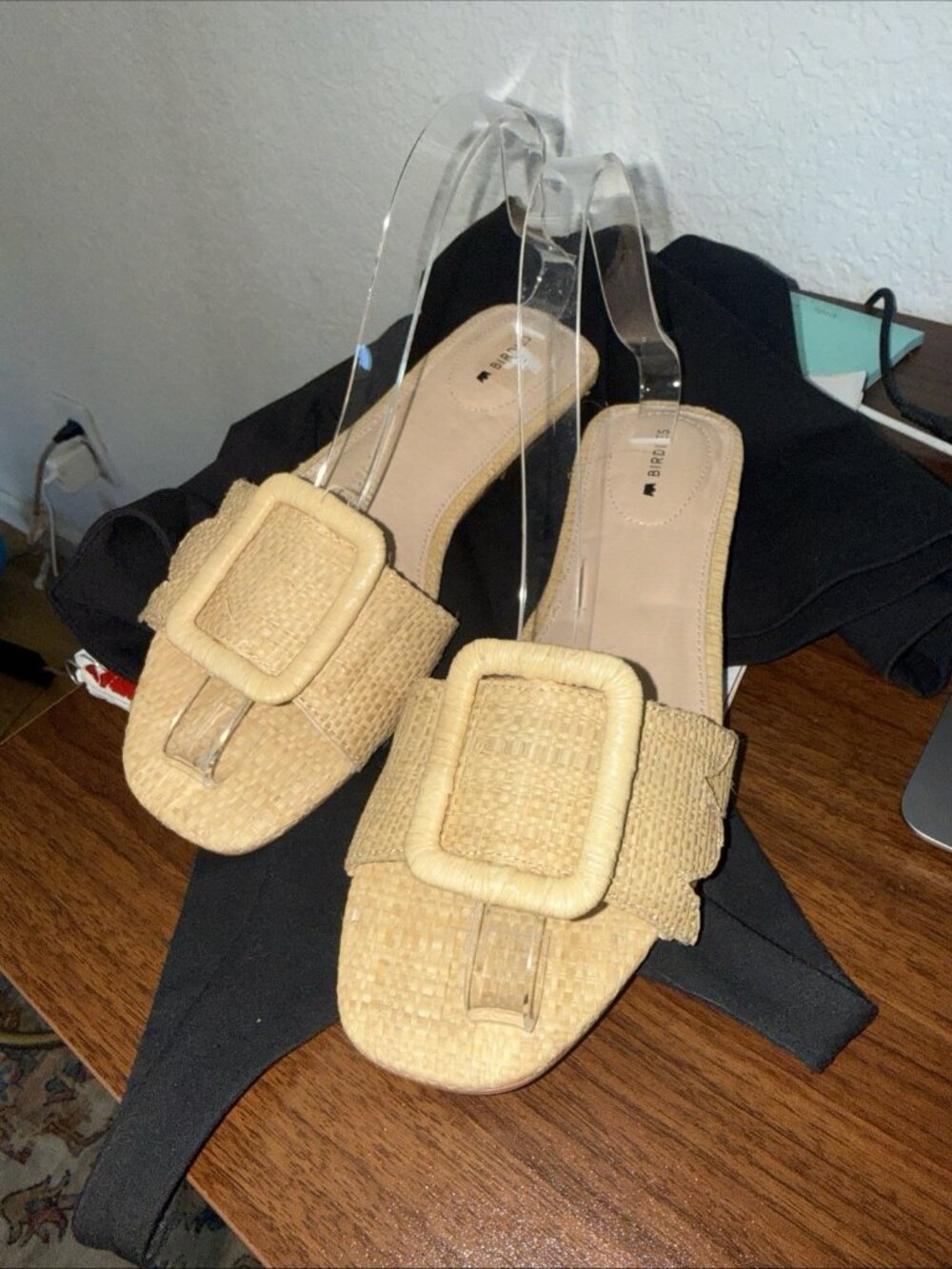 Birdies The Kiwi Natural Raffia Slide Sandals Buckle Woven Slip On Shoe 7.5 NEW - Picture 2 of 12